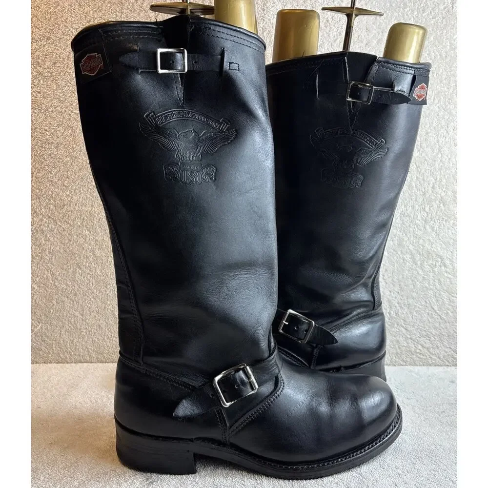 Harley-Davidson Black Leather Steel Toe Motorcycle Boots Men Size 9.5